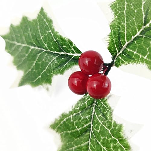 Artificial Holly Berries with Green Leaves R6608
