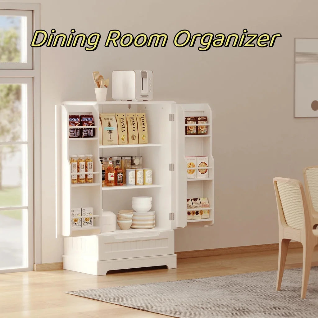White Kitchen Storage Cabinet with 2 Doors and 1 Drawer Q301814