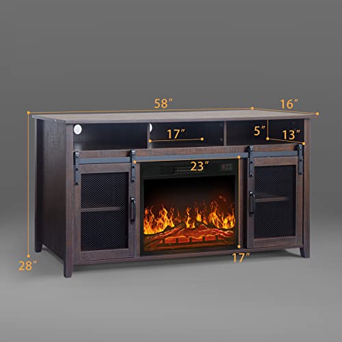 White Oak Fireplace TV Stand with Open Storage Shelves and Cabinets D34799