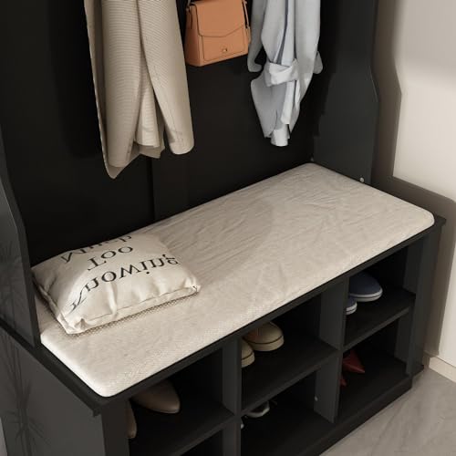 Grey Entryway Coat Rack with Storage Bench and Shoe Rack P6160