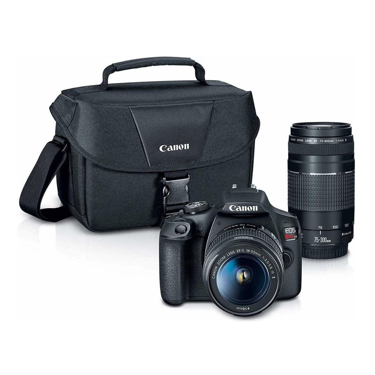 Canon EOS Rebel T7 DSLR Camera 18-55 and 75-300 Double Zoom Lens with Bag R319