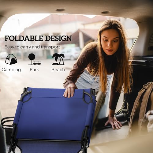 Folding Chaise Lounge with 4-Level Reclining Back, Cushion, Mesh Fabric, Side Pocket, Headrest, Gray P868