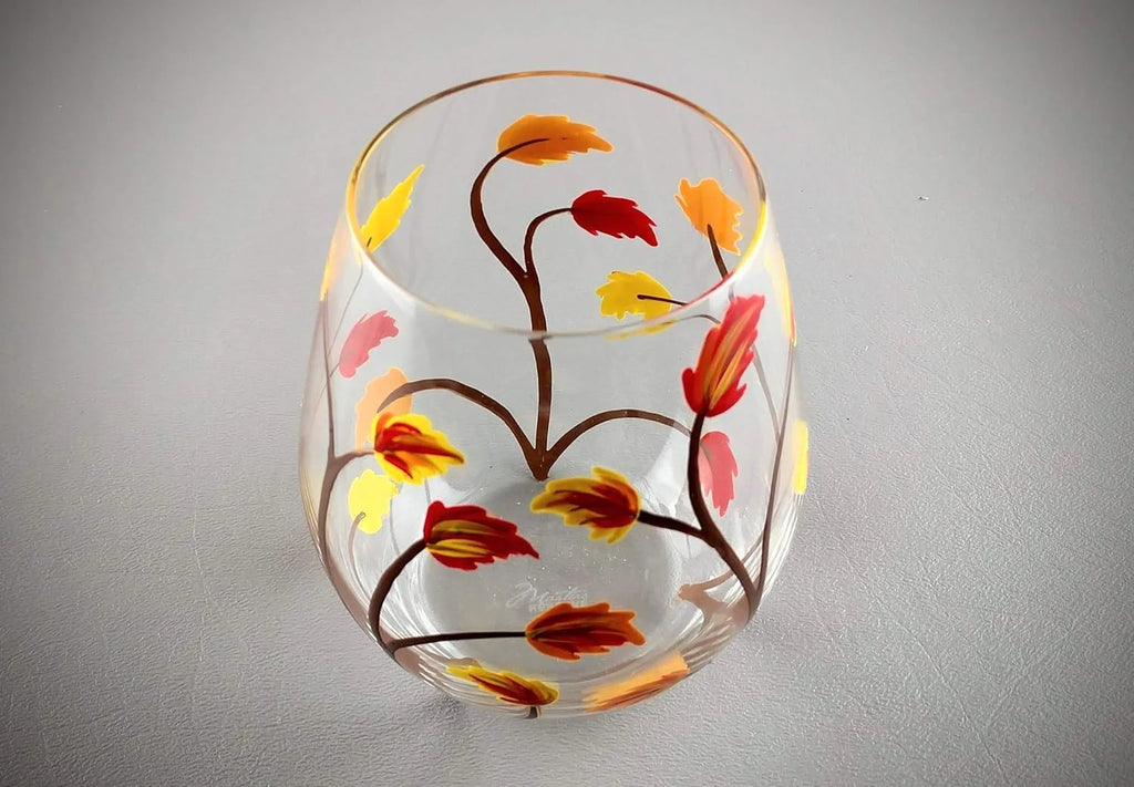 Stemless Hand Painted Wine Glass 18 Ounce Y478