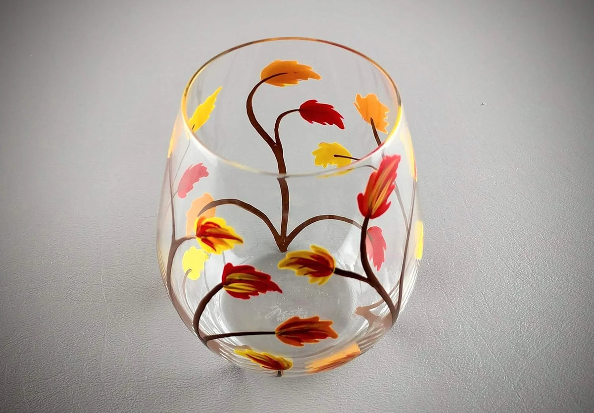 Stemless Hand Painted Wine Glass 18 Ounce Y478