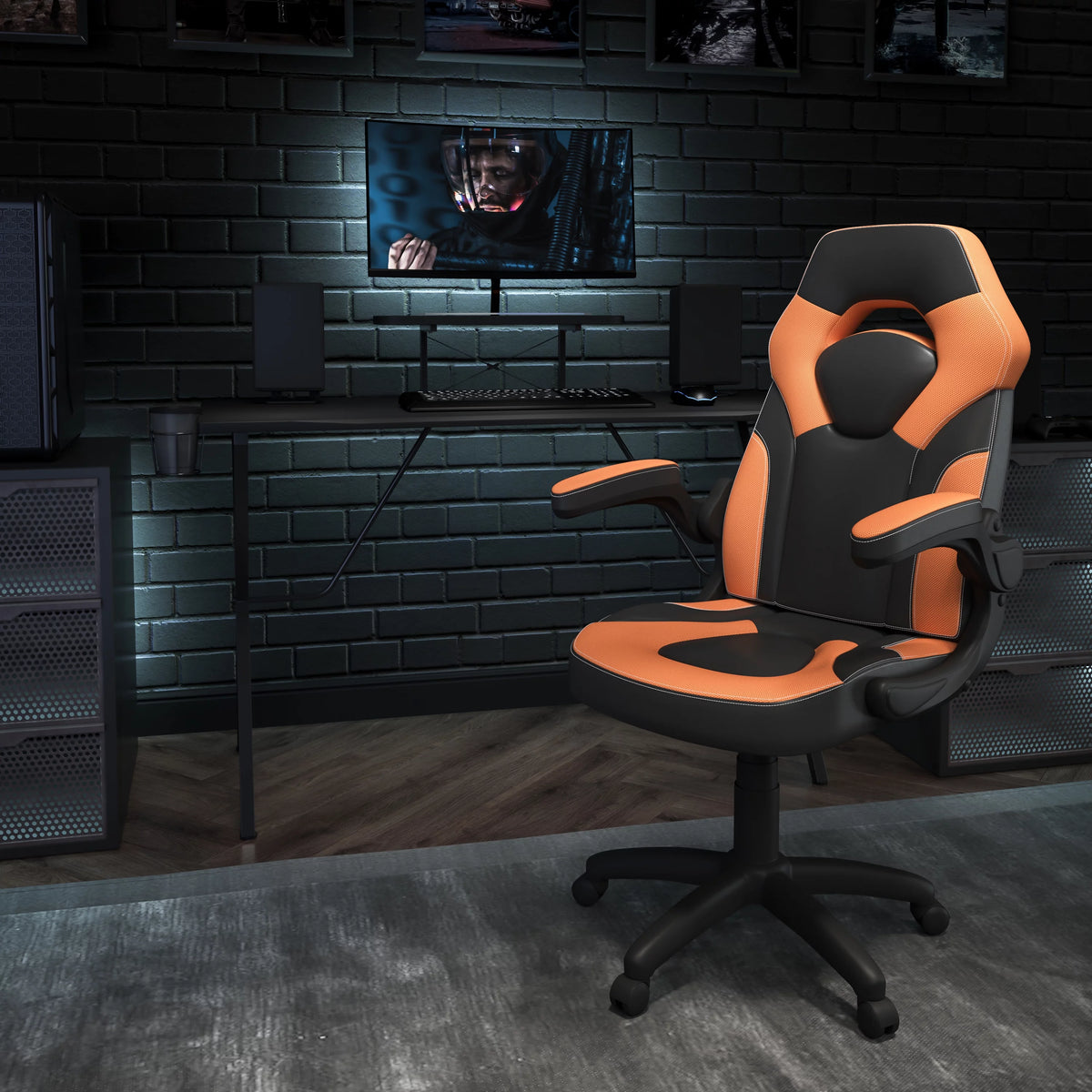 Black/Orange Gaming Desk Set with Cup Holder Y20540