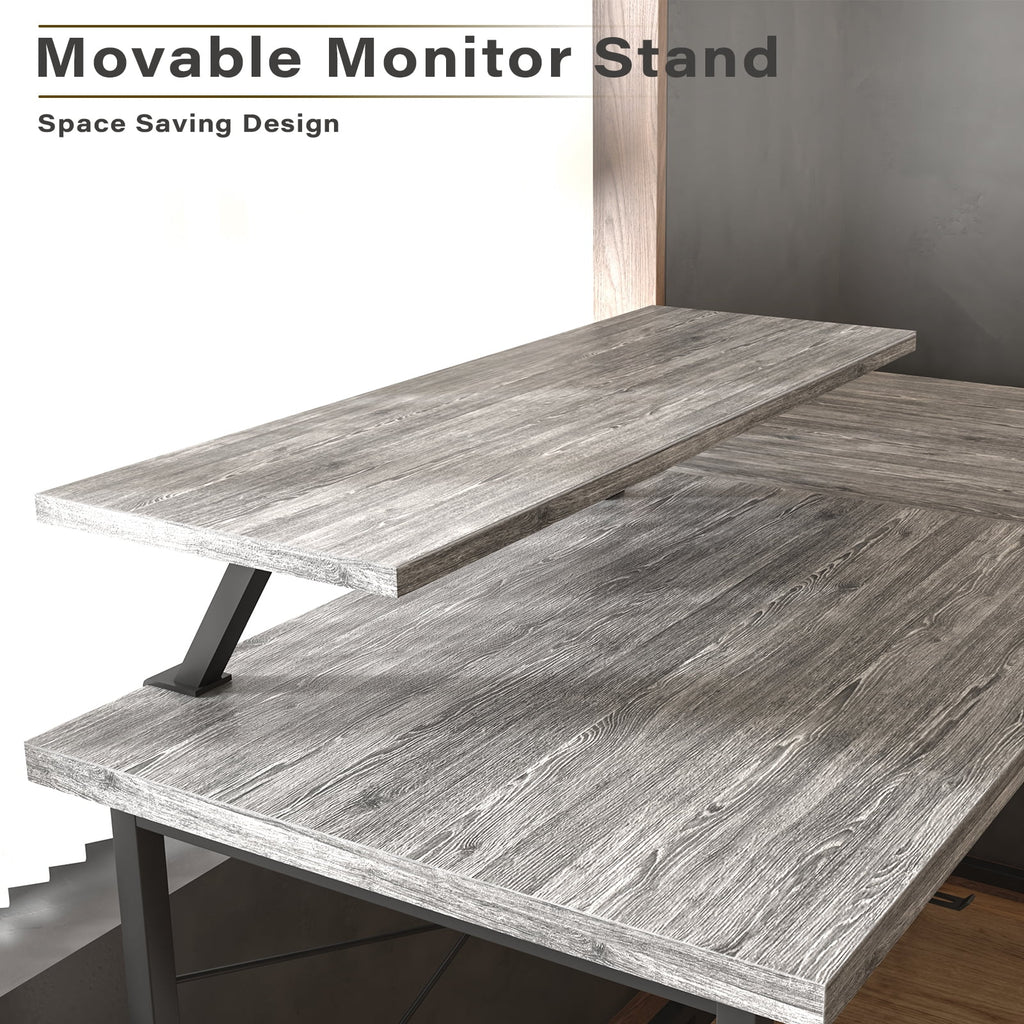 L Shaped Grey Computer Desk with Monitor Stand W4975