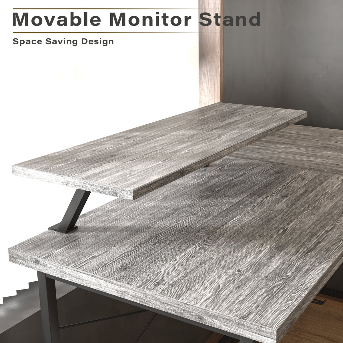 L Shaped Grey Computer Desk with Monitor Stand W4975