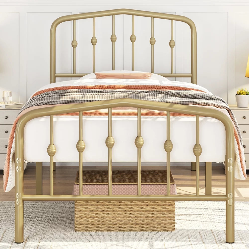 Twin Size Metal Bed with Arched Headboard and Footboard M995