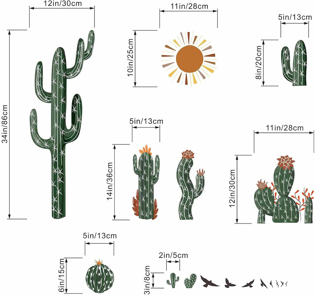 Green Plants Tropical Desert Cacti Wall Decals J3587