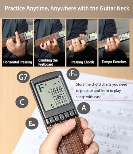 Portable Guitar Chord Practice Tool with Rotatable Chords Chart Screen W3526