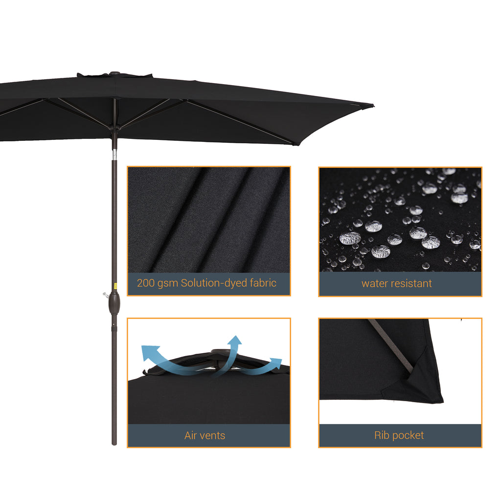 10 x 6.5ft Outdoor Patio Rectangular Table Umbrella with Hand Crank and Push Button Tilt, Black X30596