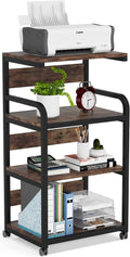 Rustic Brown 4-Shelf Mobile Printer Stand with Storage Shelves on Wheels B699450