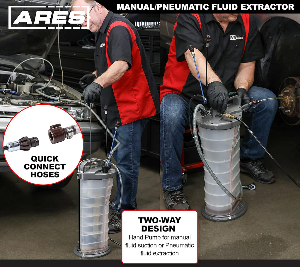 Manual/Pneumatic Fluid Extractor with Brake Bleeder Adapter, 10L Capacity, Polypropylene U665