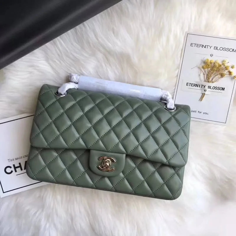 Green Medium Lambskin Leather Flap Bag L19812