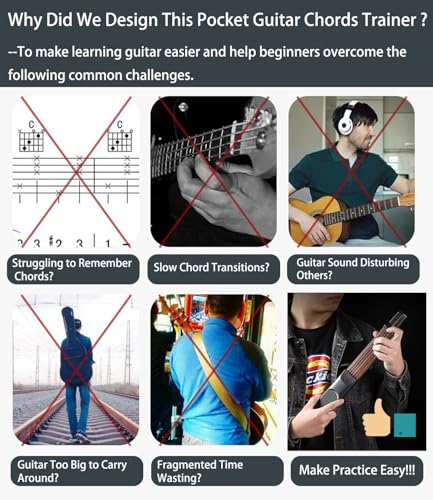 Portable Guitar Chord Practice Tool with Rotatable Chords Chart Screen W3526