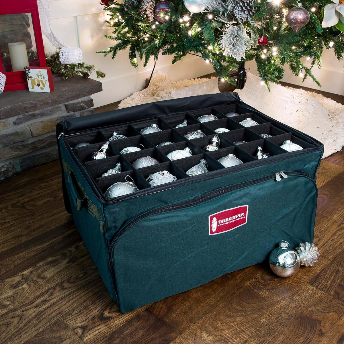 Green Christmas Ornament Storage Box with Dividers, Holds 72 Ornaments up to 4 Inches D73561