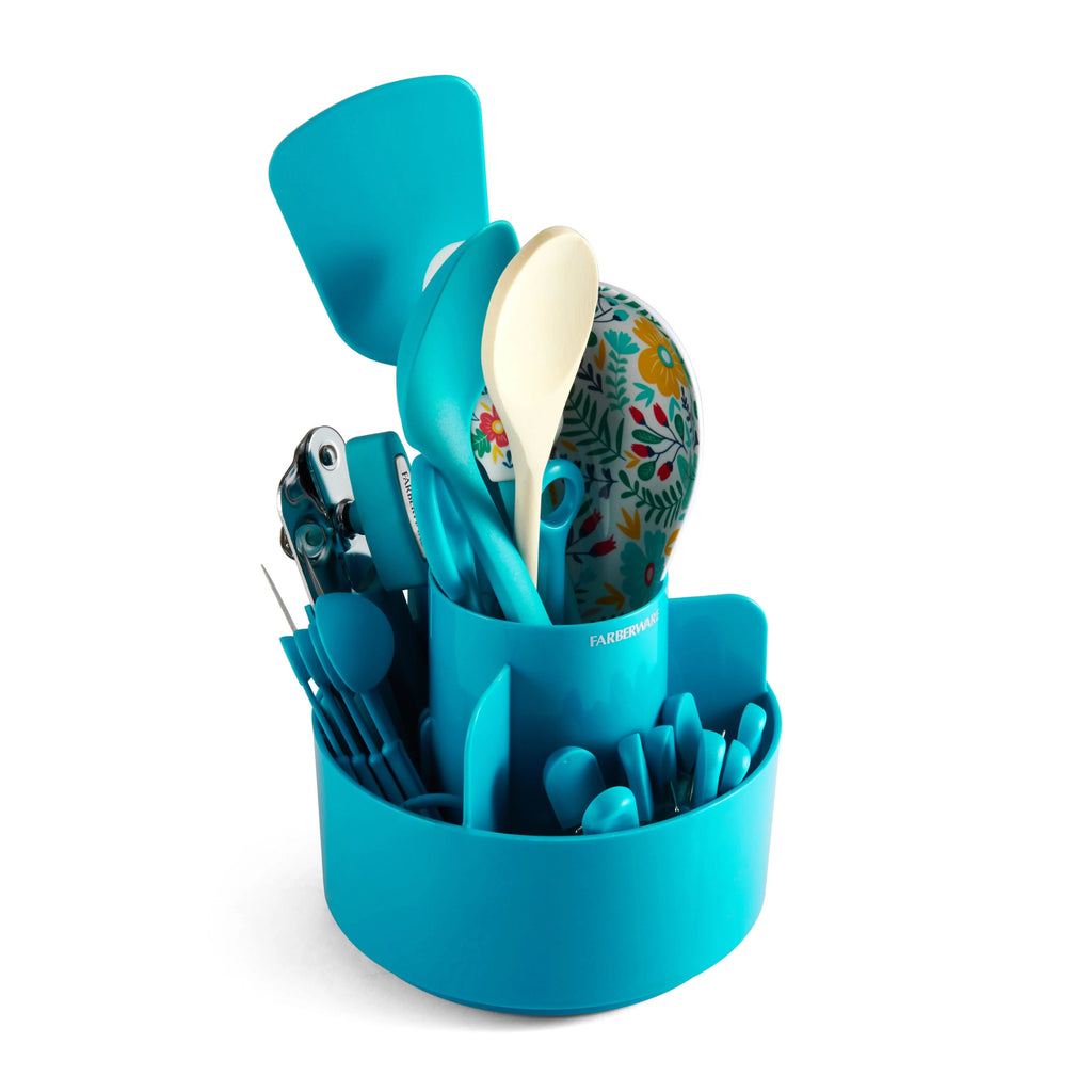 18-Piece Aqua Kitchen Tool and Gadget Caddy Set F210960