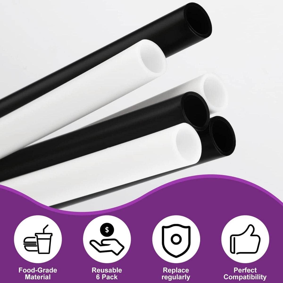 6pcs Reusable Plastic Straws with Cleaning Brush for 24 oz Water Bottle O51185