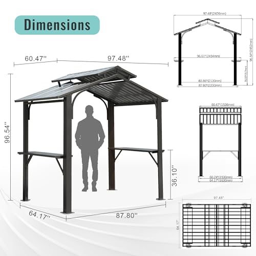 Brown Hardtop Grill Gazebo with 2 Side Shelves J415