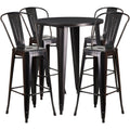 Black-Antique Gold Metal Indoor-Outdoor Bar Table Set with 4 Cafe Stools Z869742