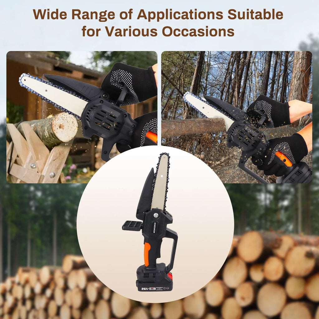 6-Inch Cordless Mini Chainsaw with 2 Batteries 2 Chains D37071