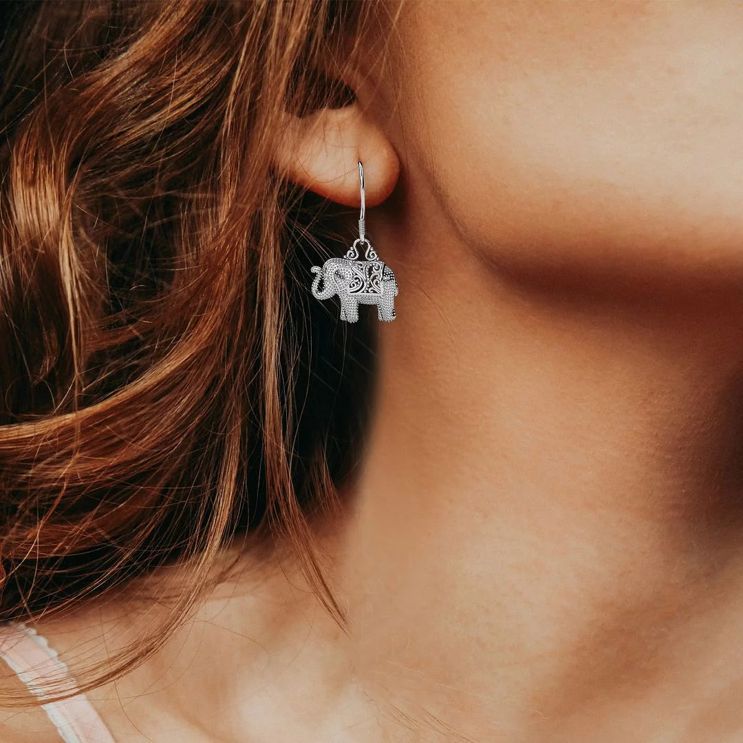 Sterling Silver Elephant Dangle Earrings P8934
