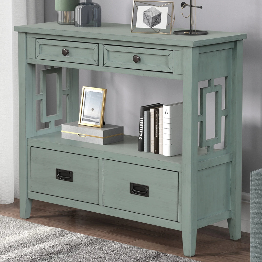 36'' Pine Wood Console Table with 4 Drawers C877737