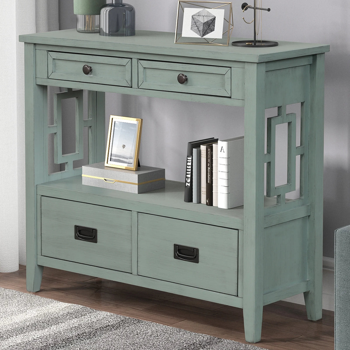 36'' Pine Wood Console Table with 4 Drawers C877737