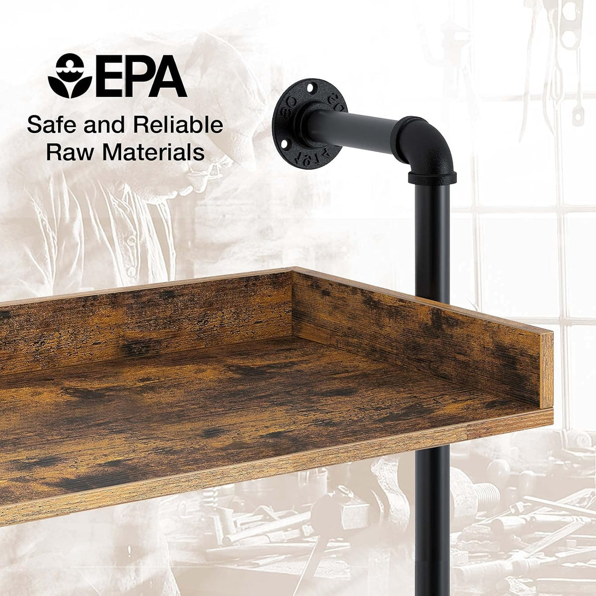 Industrial 4-Tier Bookshelf with 2 Wood Drawers D1667