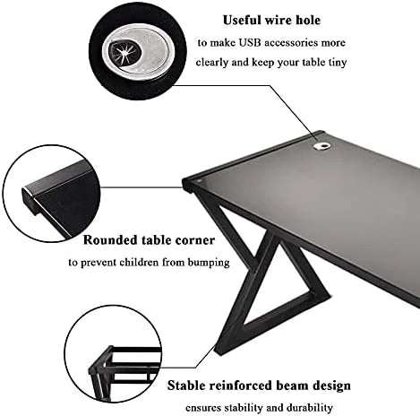 55.1'' Glass Top Metal Frame Computer Desk with Bookshelf W877