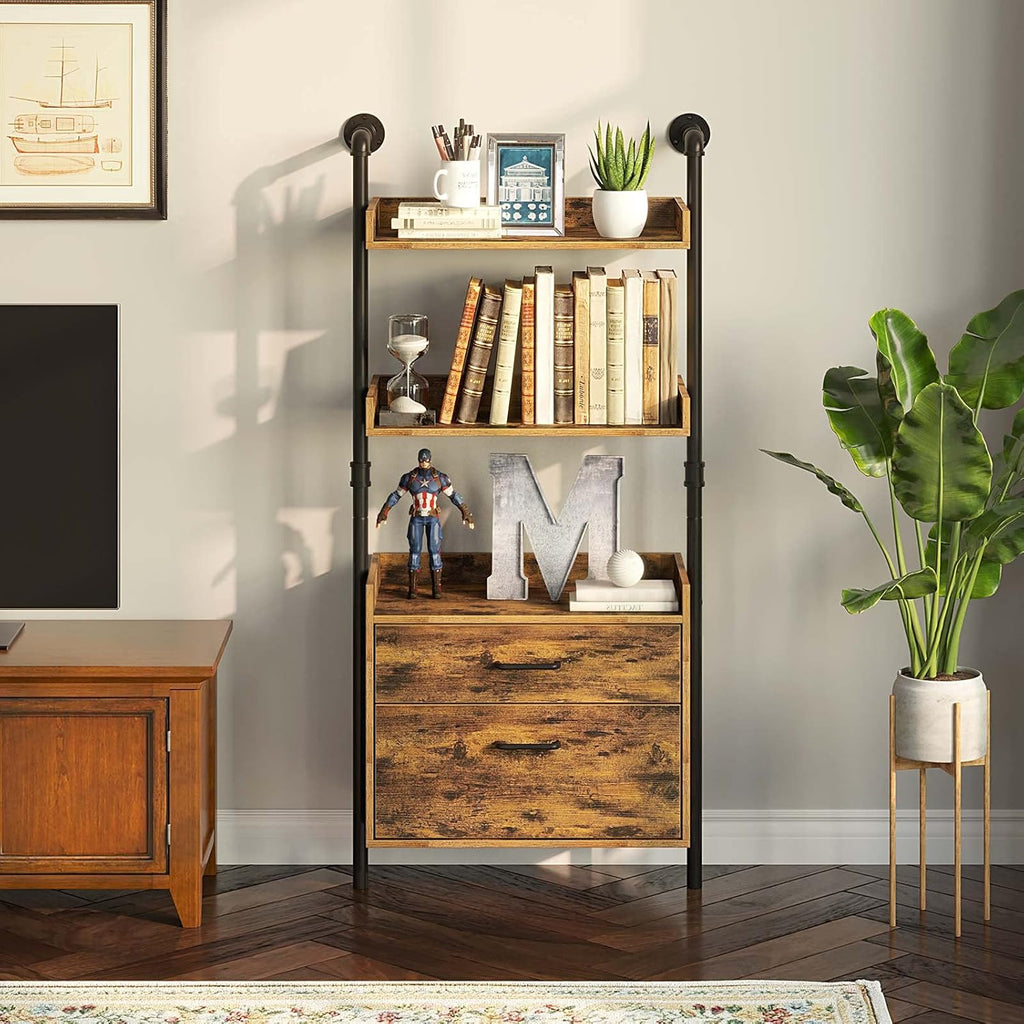 Industrial 4-Tier Bookshelf with 2 Wood Drawers D1667