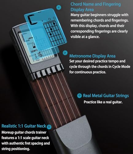 Portable Guitar Chord Practice Tool with Rotatable Chords Chart Screen W3526