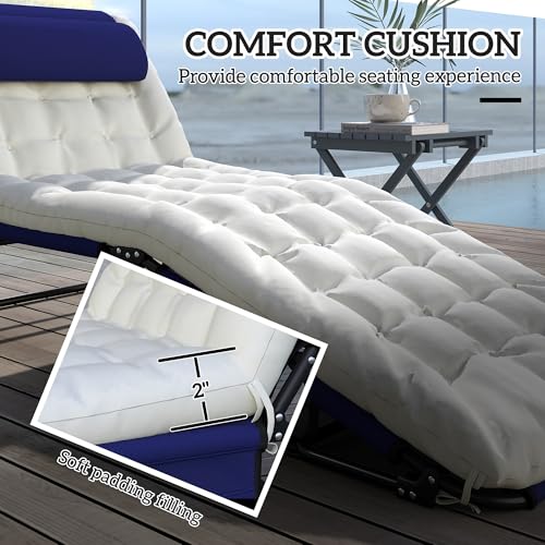 Folding Chaise Lounge with 4-Level Reclining Back, Cushion, Mesh Fabric, Side Pocket, Headrest, Gray P868
