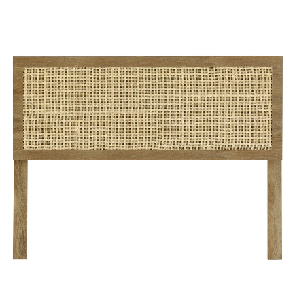 Oak Finish Manufactured Wood Rattan Panel Queen Headboard Z9693