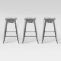 Set of 3 Backless Counter Height Barstool Natural Metal F10076