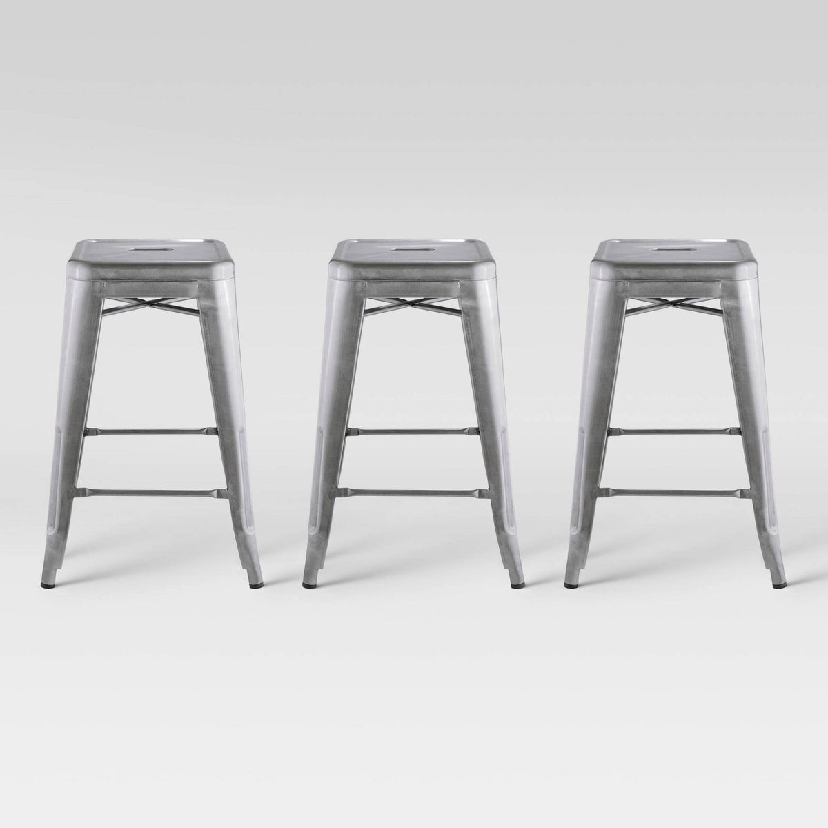 Set of 3 Backless Counter Height Barstool Natural Metal F10076