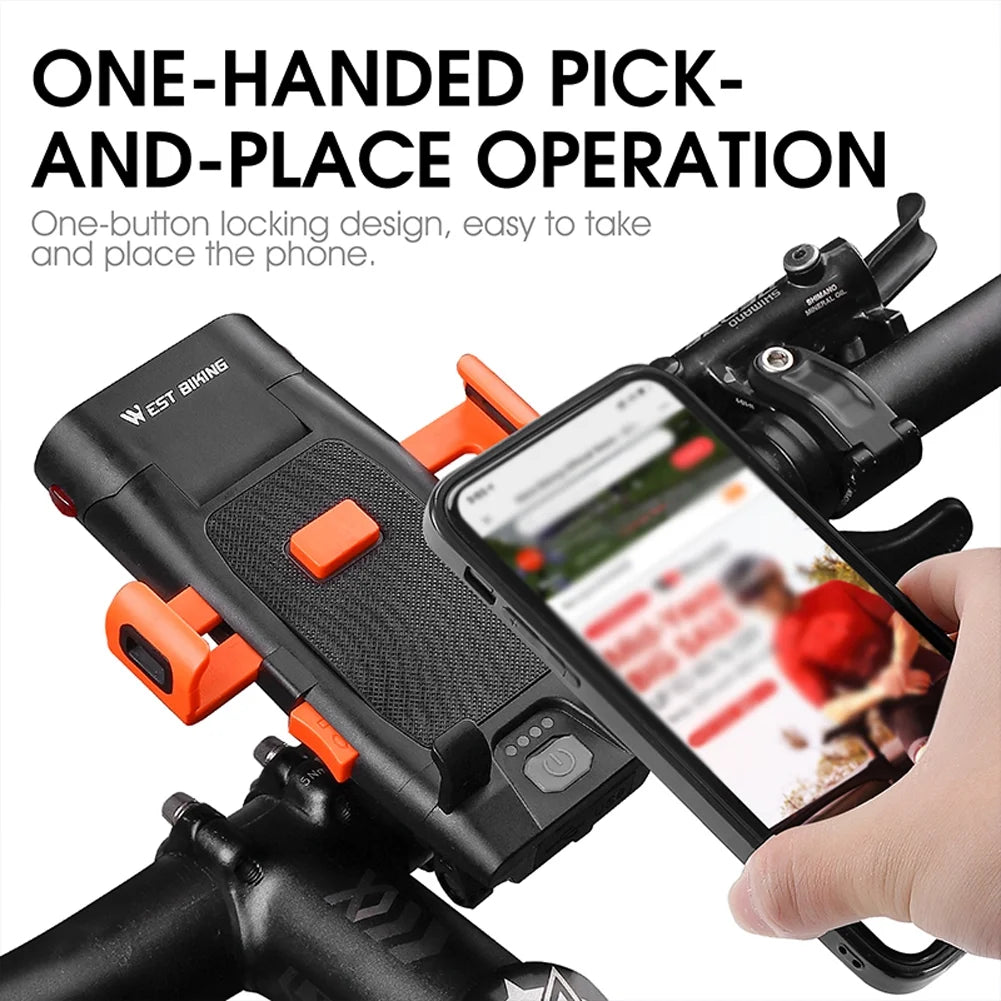 5in1 Bike Front Bracket Lamp Horn Mobilephone Holder Warning Bell Powerbanks USB Rechargeable Cycling Accessories N922