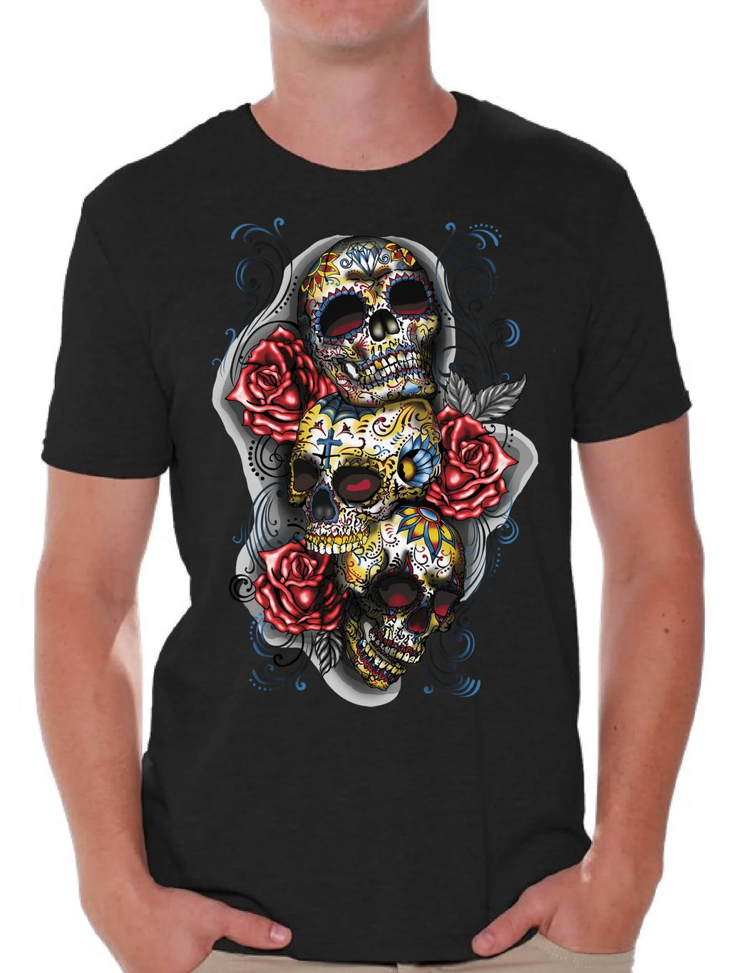 Three Sugar Skulls and Roses T-shirt J690903