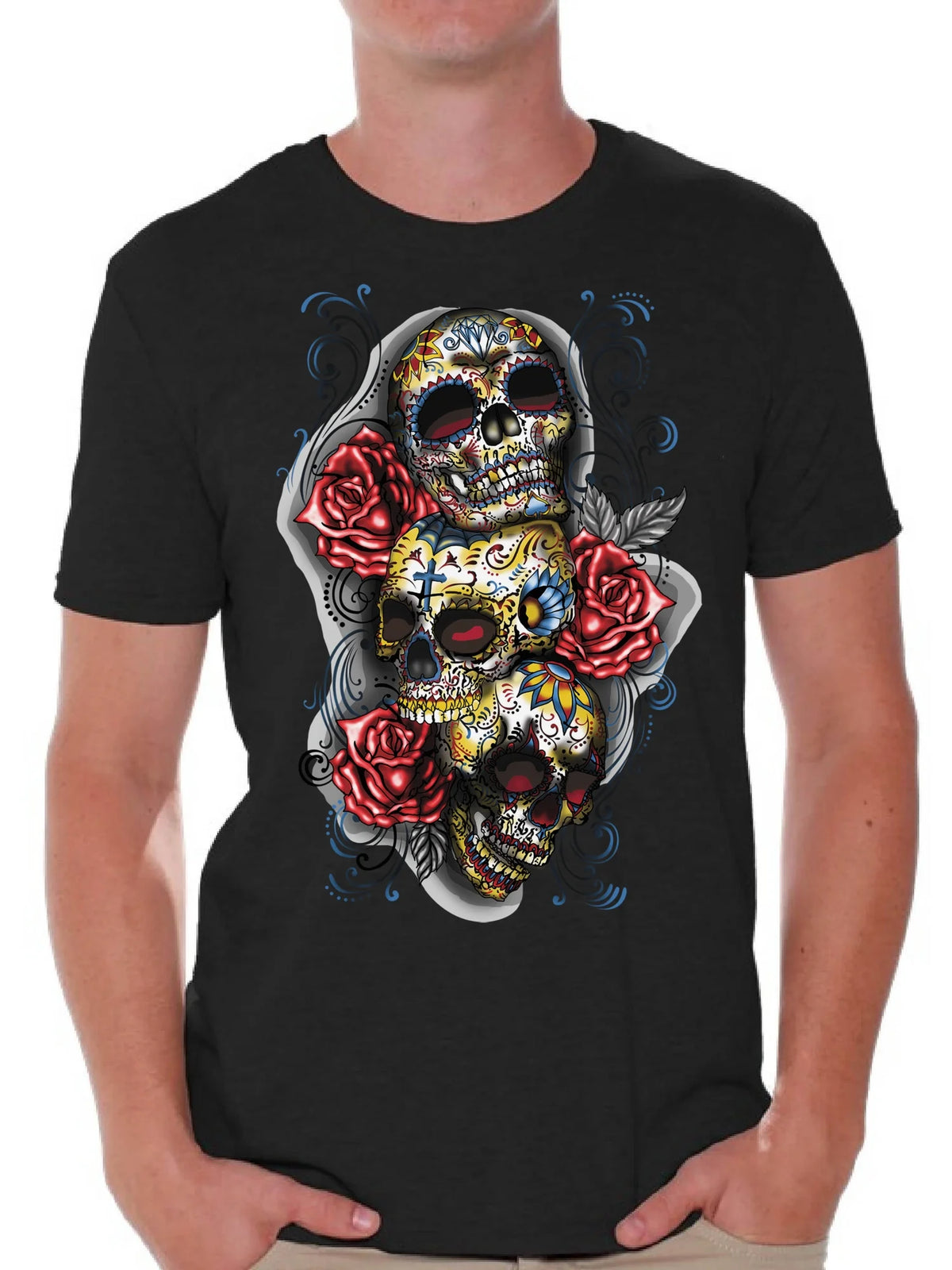 Three Sugar Skulls and Roses T-shirt J690903