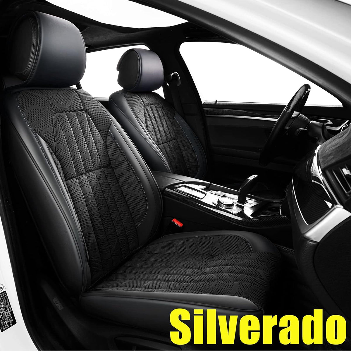 Black Faux Leather Car Seat Covers Full Set E95979