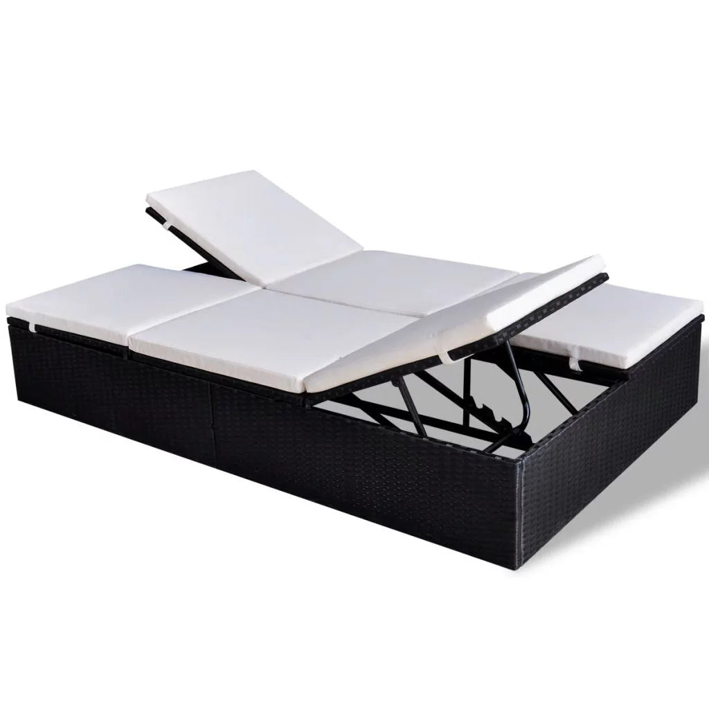 Double Chaise Lounge Chair 2-Person Poly Rattan Sun Lounger with Adjustable Cushion C335