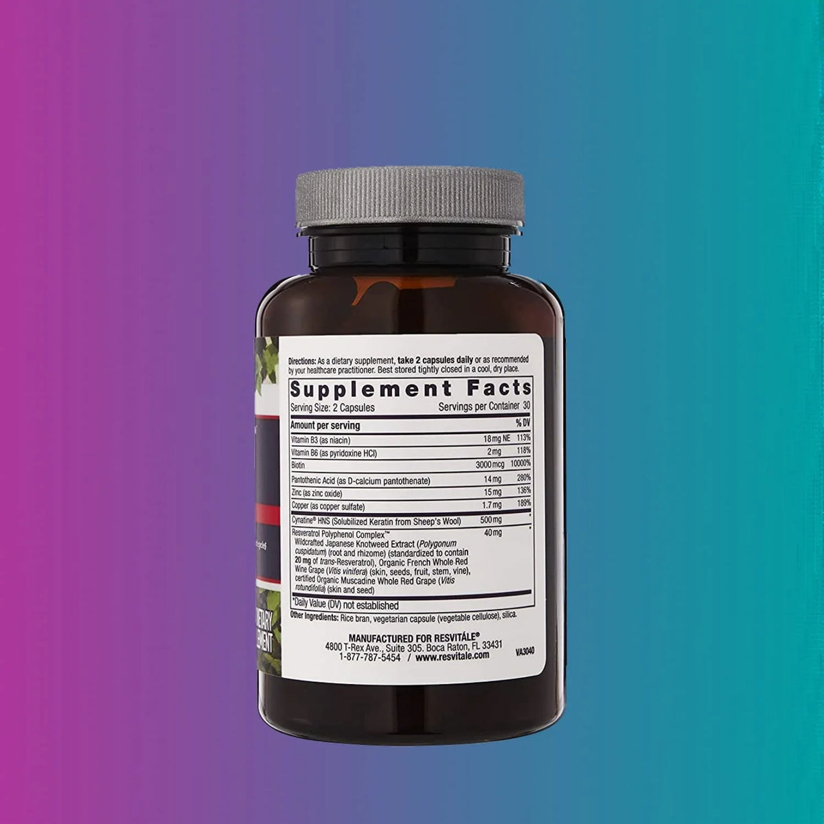 Keratin Hair Supporter with Biotin, Vitamin B6, Pantothenic Acid - 60 Veggie Caps L143