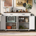 White Kitchen Island with Power Outlet and Drop Leaf V651371