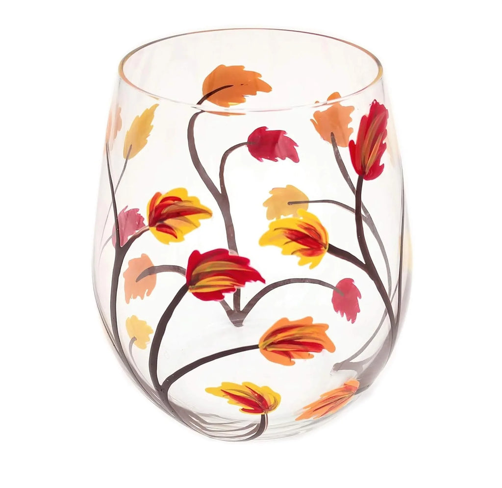 Stemless Hand Painted Wine Glass 18 Ounce Y478