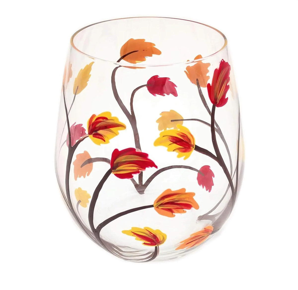 Stemless Hand Painted Wine Glass 18 Ounce Y478