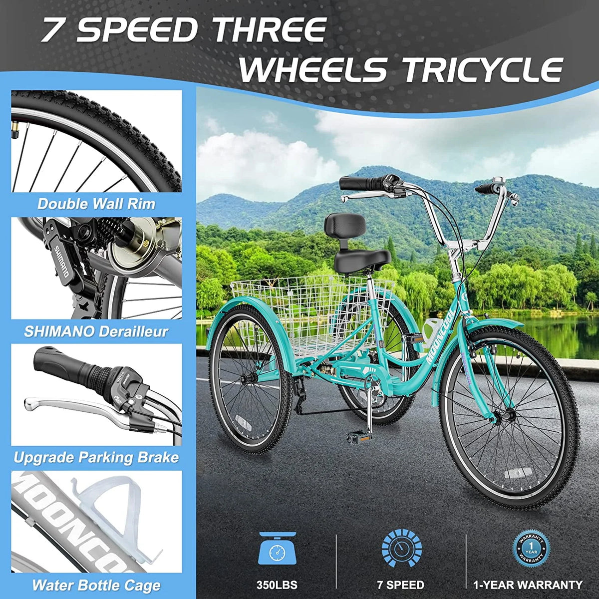 20/24/26 inch 7 Speed Adult Tricycle with Basket T89526