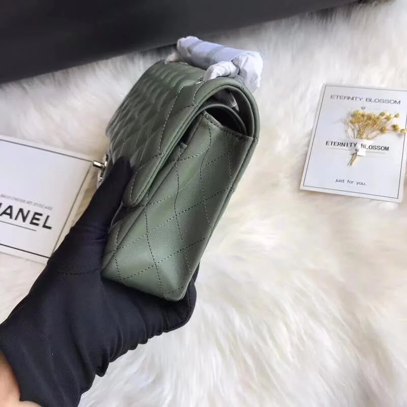Green Medium Lambskin Leather Flap Bag L19812