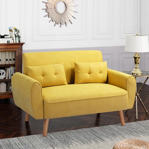 Dark Grey Linen Loveseat Sofa with 2 Pillows F8886