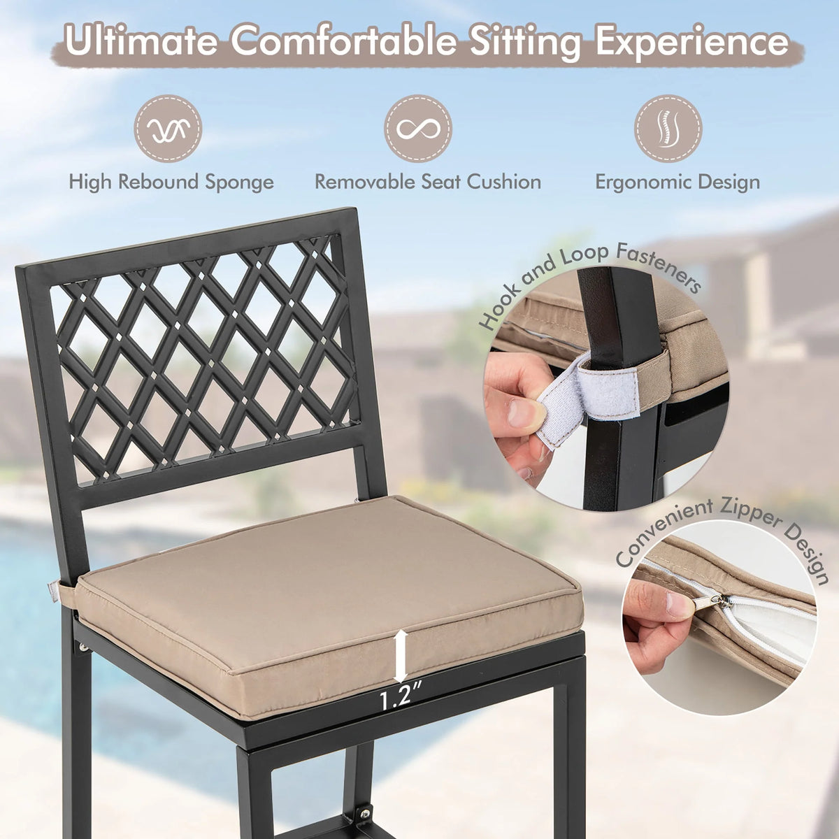 Set of 2 Metal Bar Stools with Cushion A34909