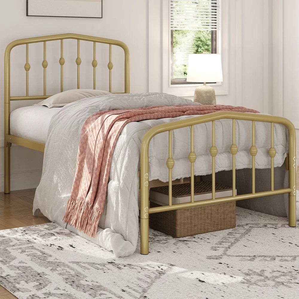 Twin Size Metal Bed with Arched Headboard and Footboard M995